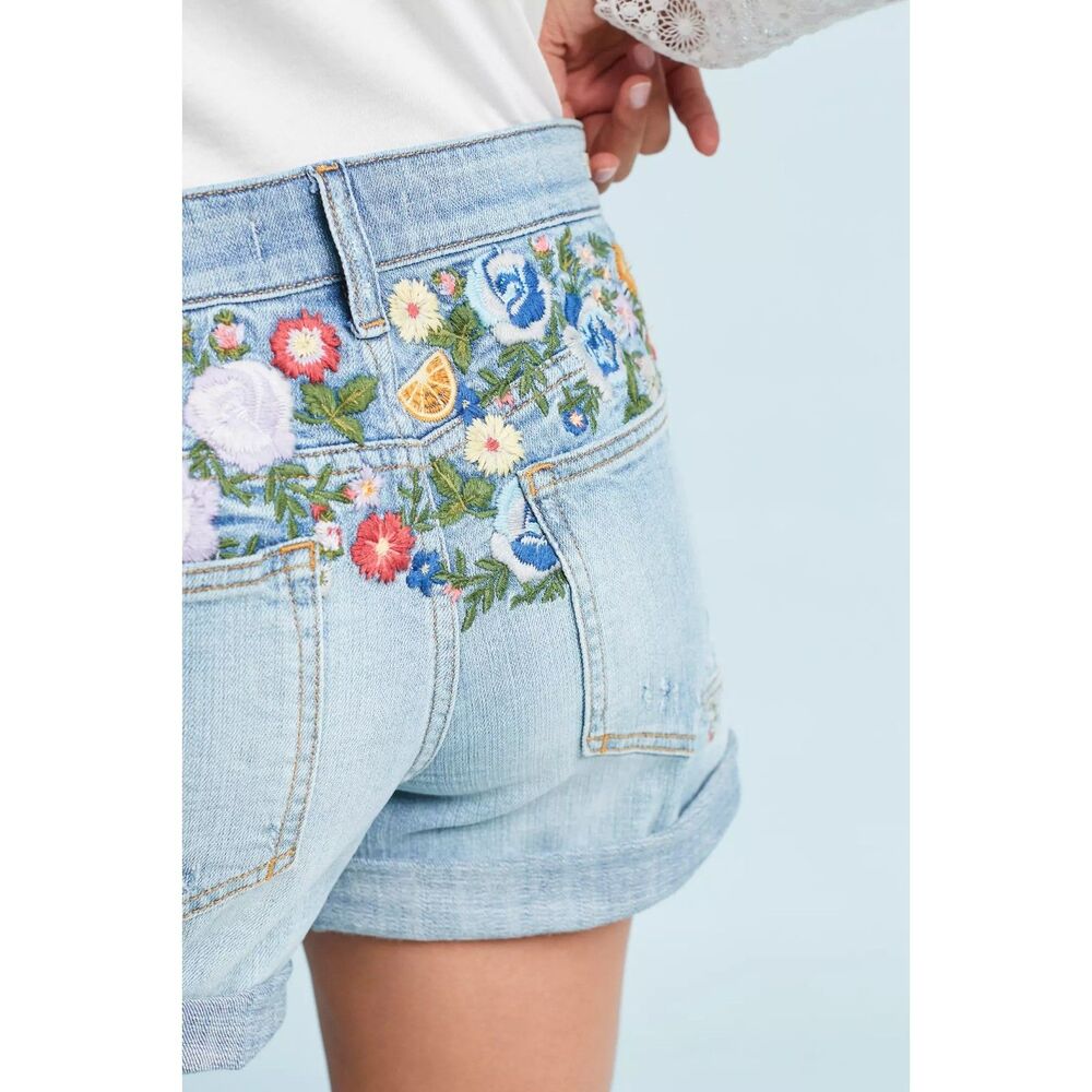 Anthropologie Pilcro Embroidered Boyfriend Denim Shorts Size 30 Boho Floral EUC - Picture 4 of 14